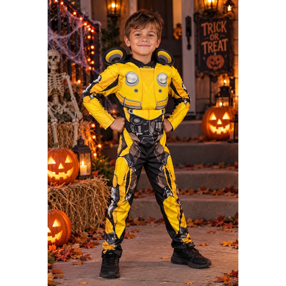 Transformers Bumblebee Muscle Costume Kids 4-6 Yellow Black Jumpsuit Halloween